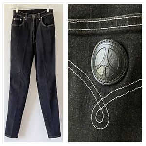 MOSCHINO Vintage Super High Rise Black Peace Sign Jeans Made in Italy